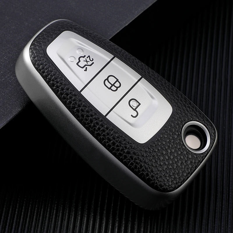 Leather TPU Car Key Case Cover for Ford Ranger C-Max S-Max Focus Galaxy Mondeo Transit Tourneo Custom Auto Key Holder Keychain
