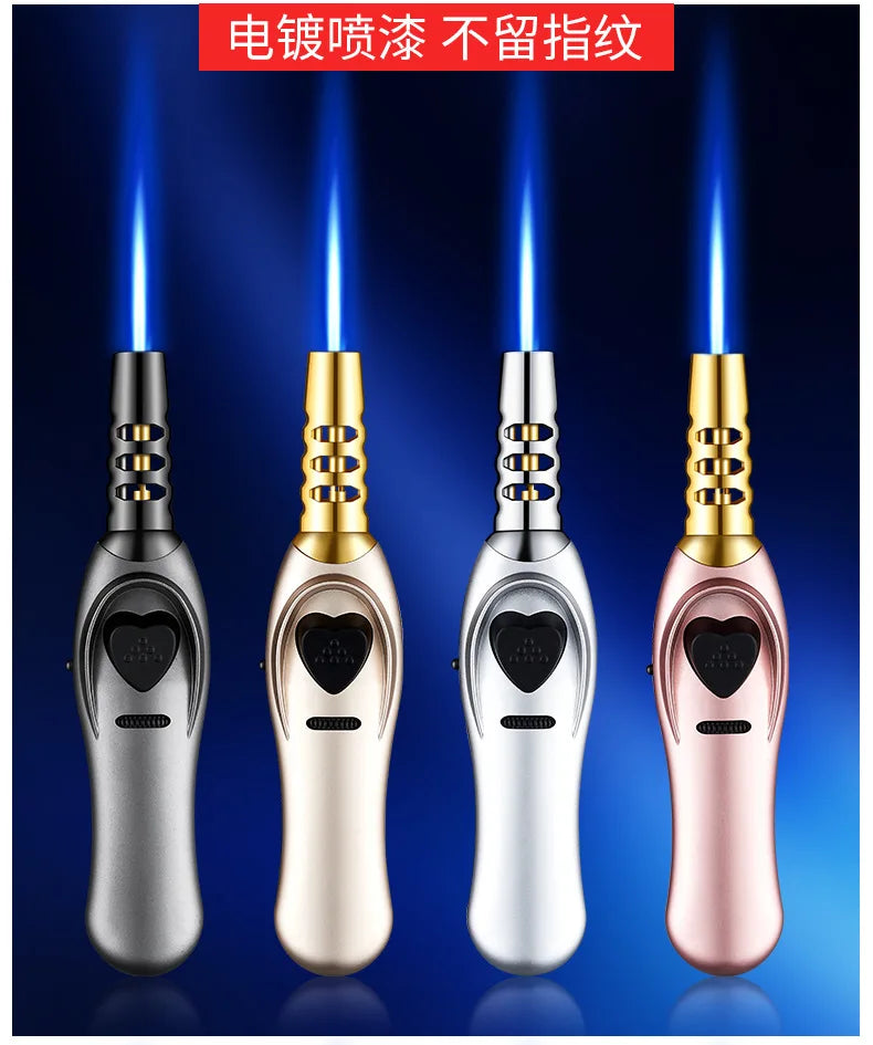 Triple Burner High Power Spray Gun Lighter Windproof Flame Refillable Butane Gas Moxibustion Cigar Outdoor BBQ Kitchen Igniter