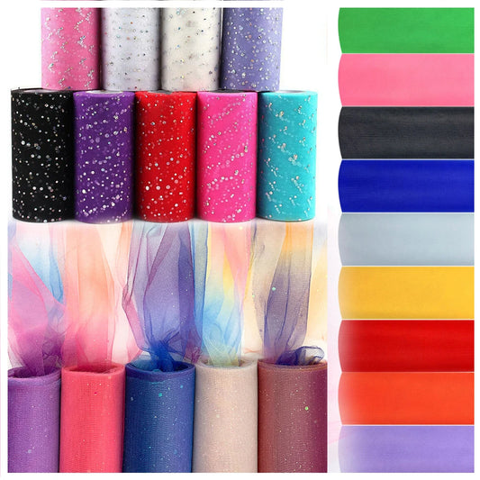 44 Assorted Colors Glitter Solid Rainbow Tulle Netting Roll 6in x 10 Yards DIY Sewing Doll Clothes Tablecloth Skirts Party Decor