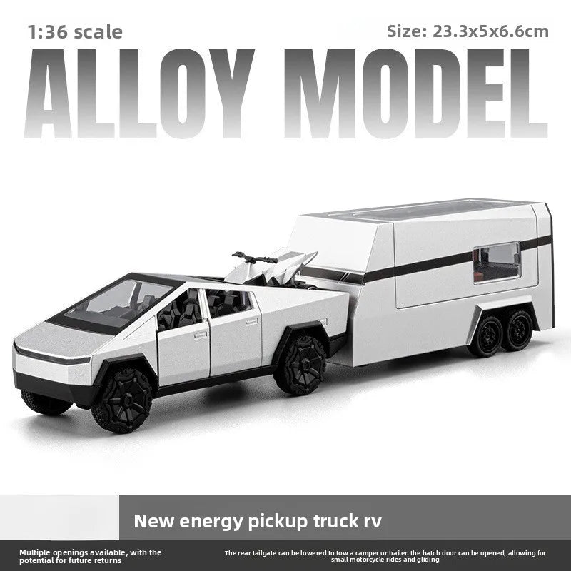 1:36 Realistic Alloy New Energy Pickup RV Model, Pull Back Diecast Toy Car, Collectible Vehicle, Perfect Birthday Gift