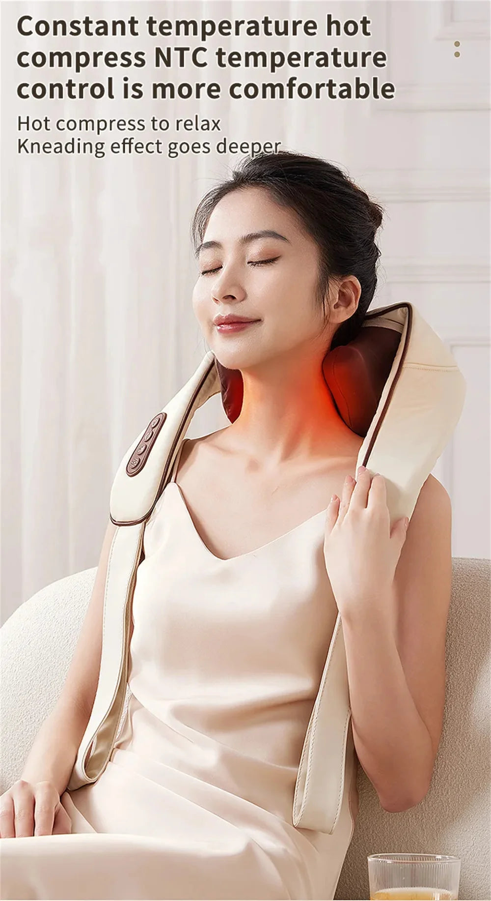 Wireless Electric Shiatsu Neck and Back Massager Soothing Heat Deep Tissue 5D Kneading Massage Pillow Shoulder Leg Body ﻿