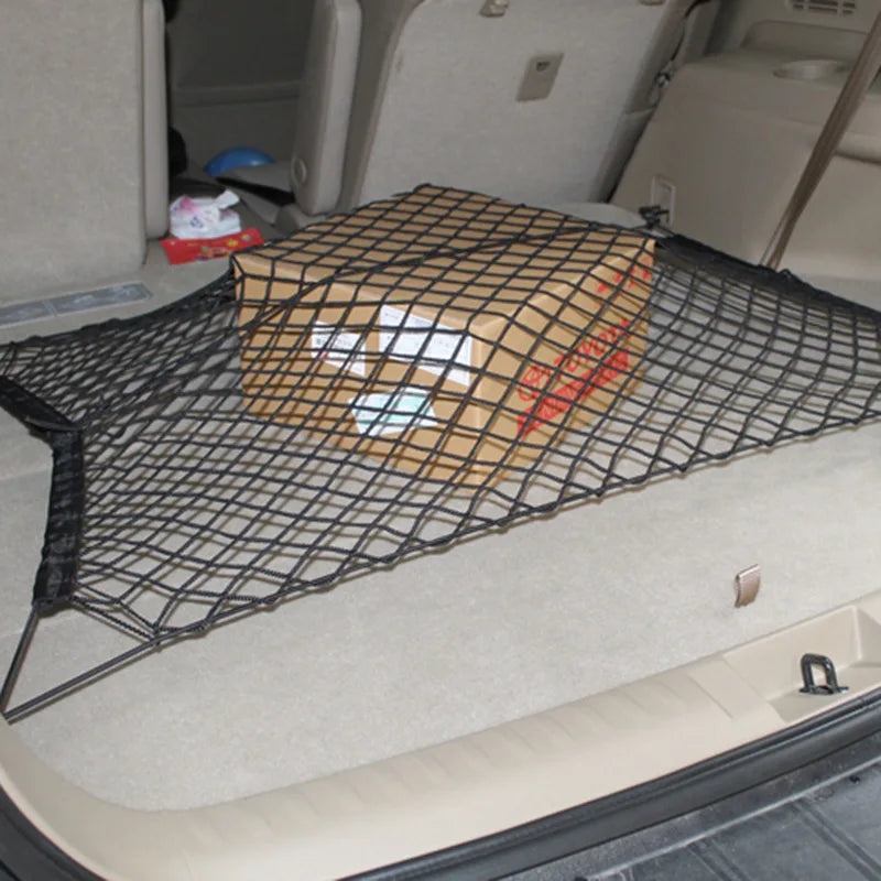 Universal Car Rear Trunk Net Mesh Elastic Nylon Back Cargo Storage Organizer Double Layer Luggage Grocery Holder Boot String