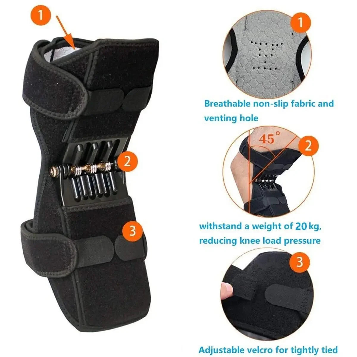 Sport Knee Booster Brace Patella Spring Lift Support, Breathable Joint Pain Relief for Elderly Walking