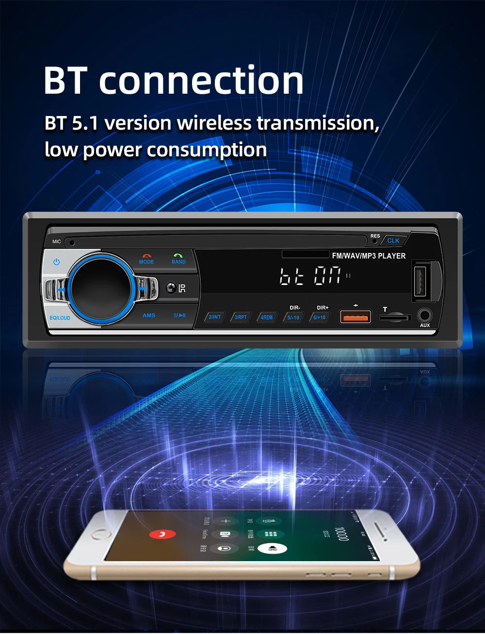 Car MP3 player FM radio AUX input Bluetooth connection Stereo playback Power off memory JSD 520 530