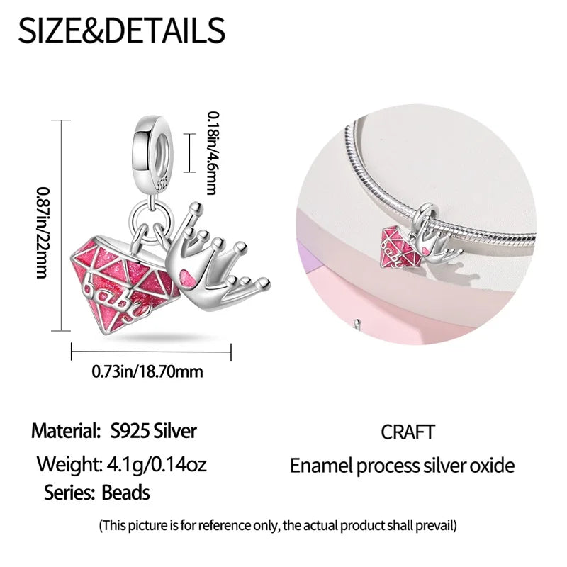 925 Sterling Silver Princess Powder Series Exquisite Daily Bow Sweet Charms Beads Fit Pan Original Bracelets DIY Jewelry