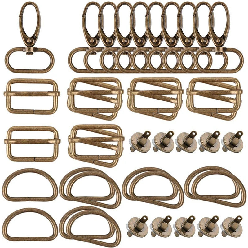 25/40/56PCS Metal Snap Hooks Buckle Belt D Rings Keychain Tri-Glides Slide Center Bar For Bag Strap Belt Key Rings Leather Strap