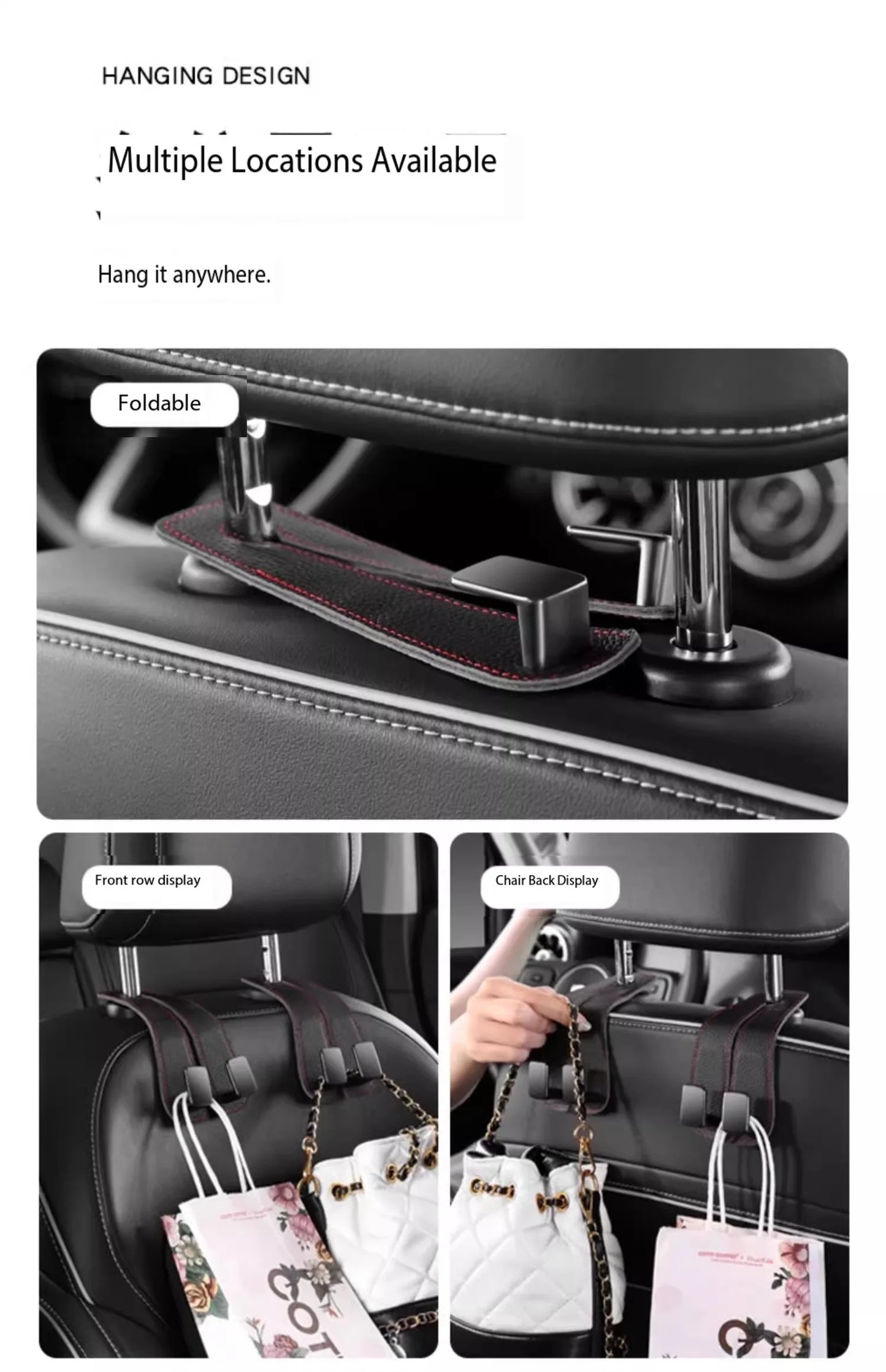 Real Leather Car Hook Seat Rear Front Seat Storage Bag Storage Bag Small Hook Clothes Sundries Hanger Clip Auto Car Parts