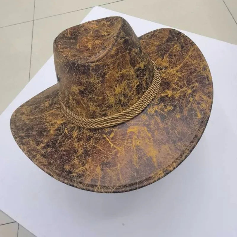 Faux Leather Western Cowboy Hats For Women Men Vintage Gentleman Dress Hats Panama Cowgirl Jazz Cap Sombrero Hombre