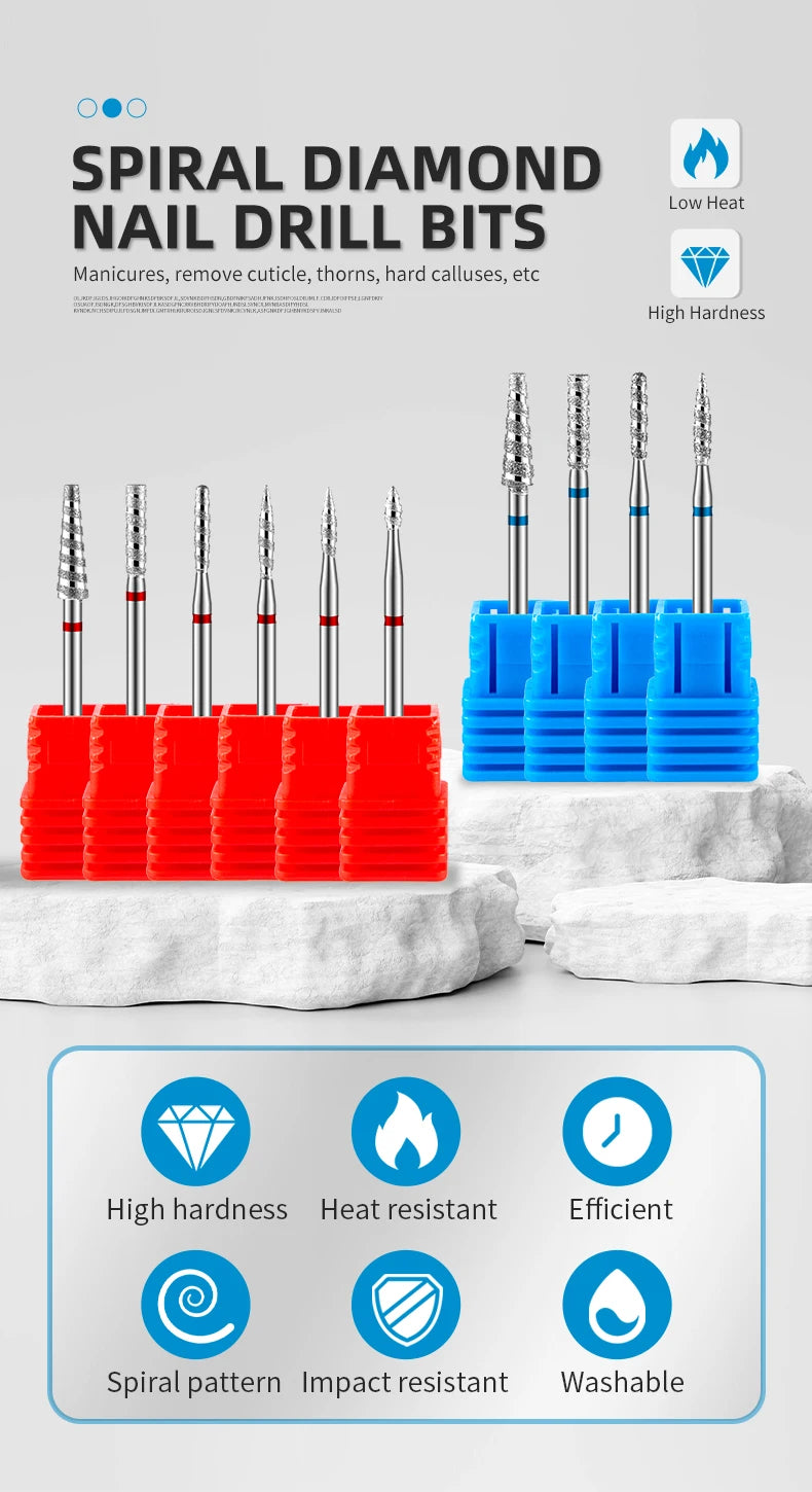 Tornado Diamond Nail Drill Bits Spiral Drill Milling Cutter For Manicure Electric Machine Accessory Nail File Gel Remover Tool