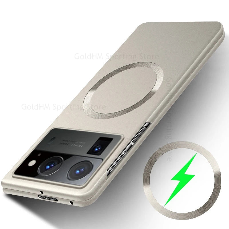 Metallic Paint For Magsafe Case For Tecno Phantom V Fold2 Magnetic Matte Wireless Charging Cover Phantom V Fold 2 Full Protector