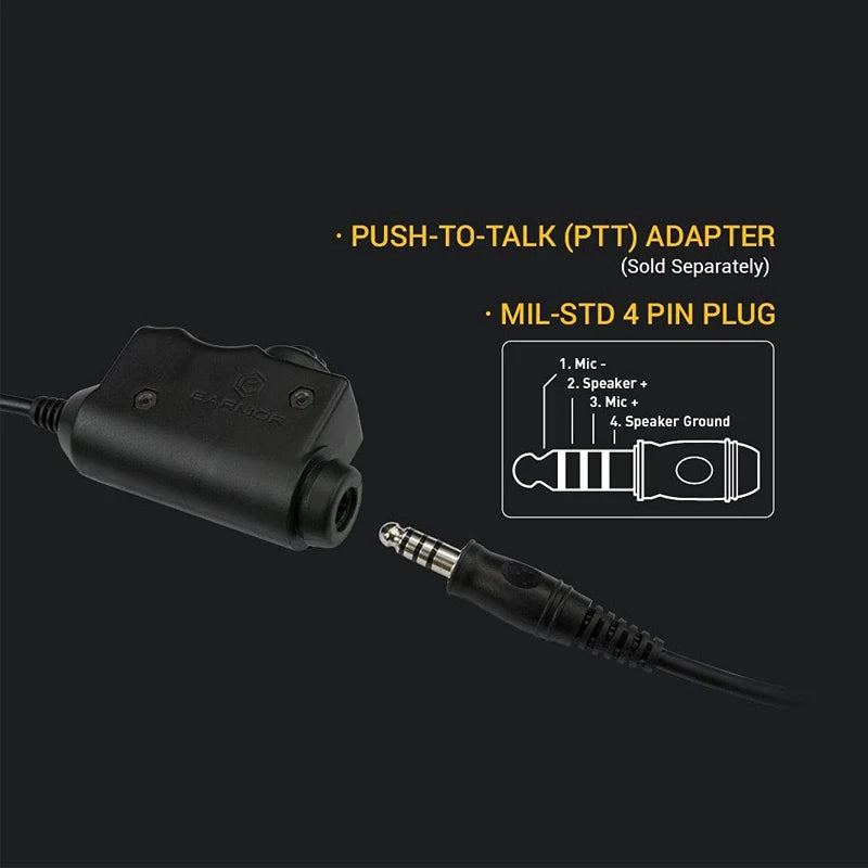 EARMOR M32 MOD4 Shooting Earmuffs Tactical Noise Reduction Headset with Helmet ARC Rail Adapter with Kenwood PTT adapter New