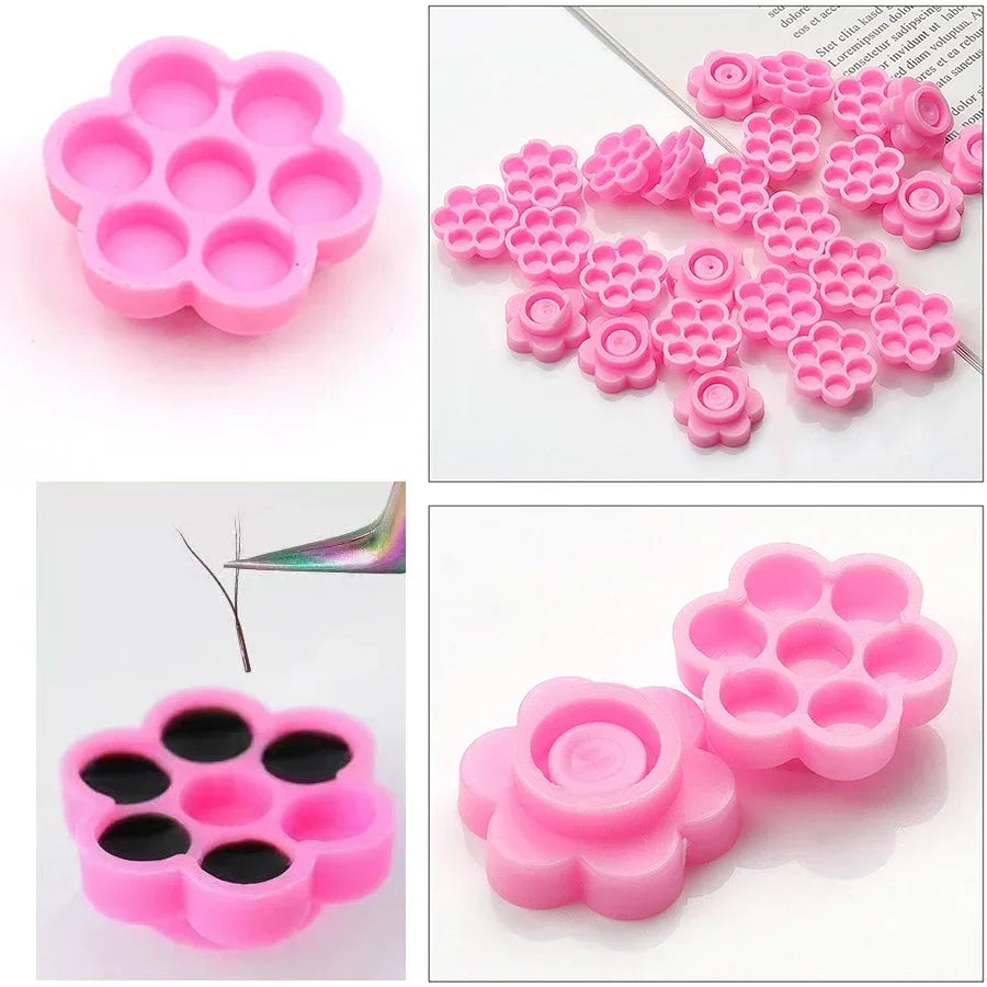 100pcs Eyelash Extension Pink Flower Glue Delay Cup Tattoo Adhesive Pigment Holders Grafting Eye lashes Holding Trays Tools