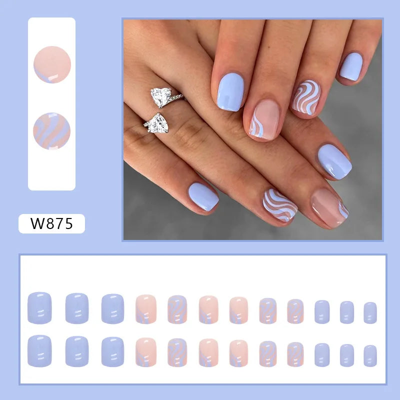 Mandarin Duck 24 Pcs Press on Nails Pink Gradient Fake Nails Glossy Artificial Finger Manicure Reusable False Nails