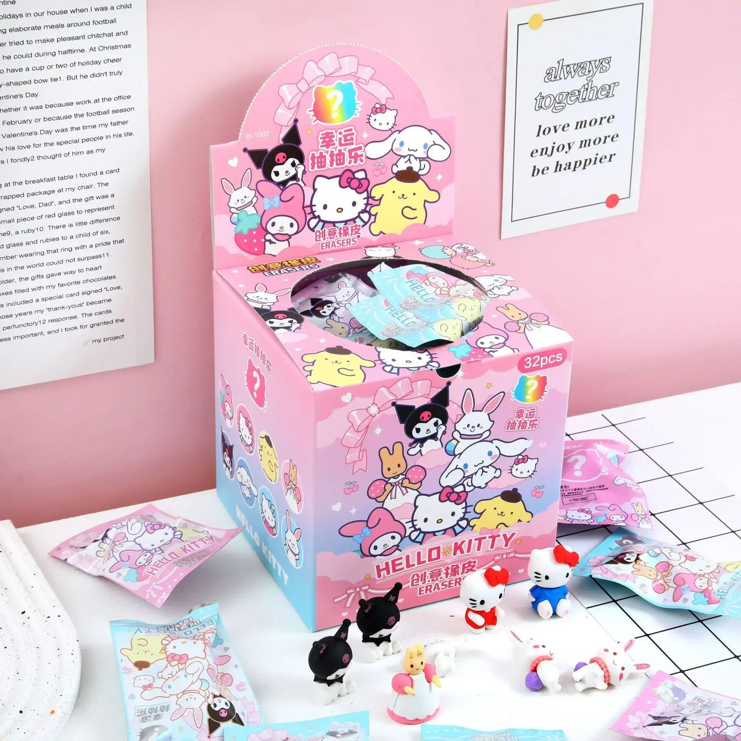 Sanrio Cartoon Eraser Rubber 32pcs Kawaii Students Stationery Kuromi Hello Kitty 3D Eraser Clean Tools School Children Gifts