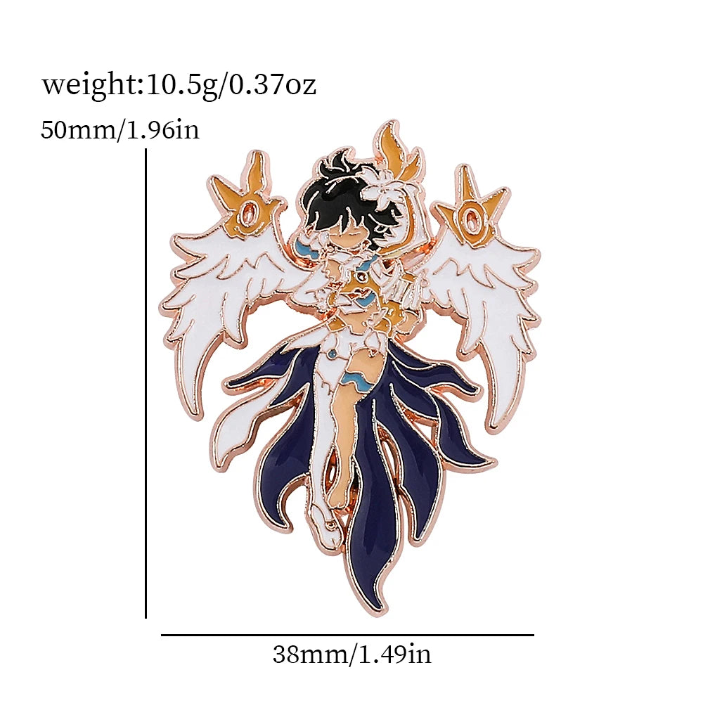 4 Pcs Genshin Impact Series Brooch Creative Walnut Mandrilla Enamel Pin Metal Paint Badge Backpack Clothing Accessories Wallet