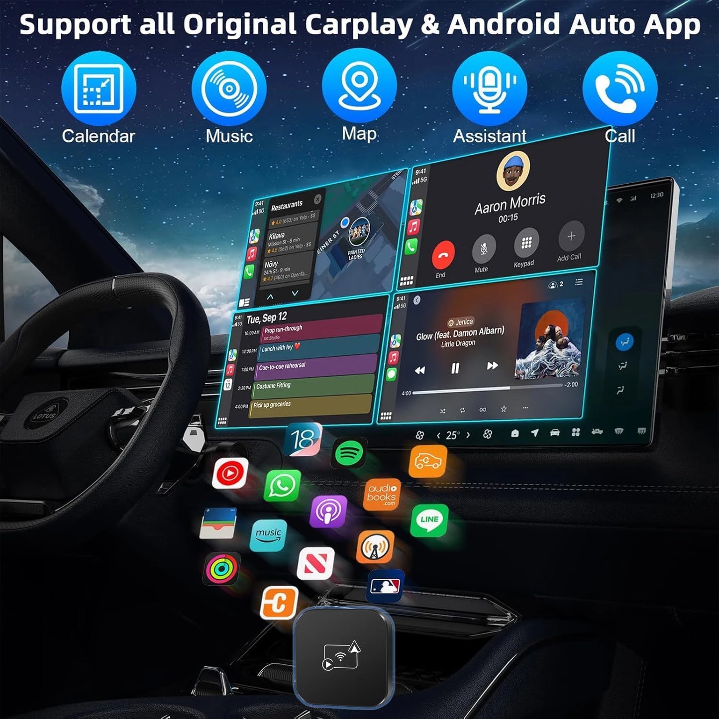 Mini Box Wired to Wireless CarPlay and Android Auto Wireless Adapter Spotify For Toyota Mazda Nissan Camry Audi Ford Kia Hyundai