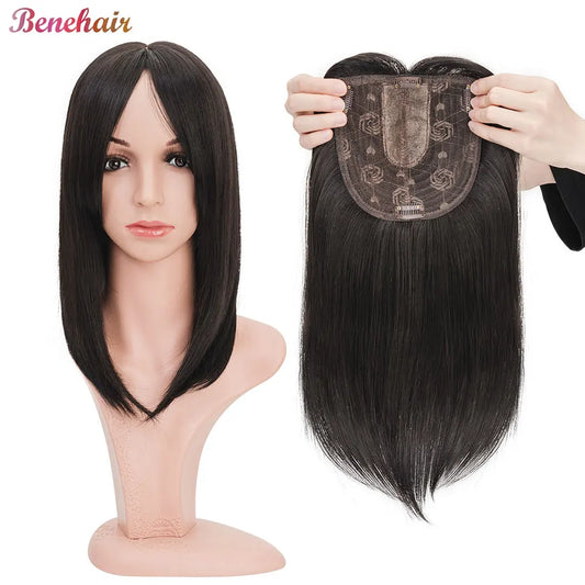 Benehair 14'' 18'' Hair Toppers with Bangs for Women Synthetic 6x6 Top Hairpieces Wigs Long Striaght Clip in Hair Extension