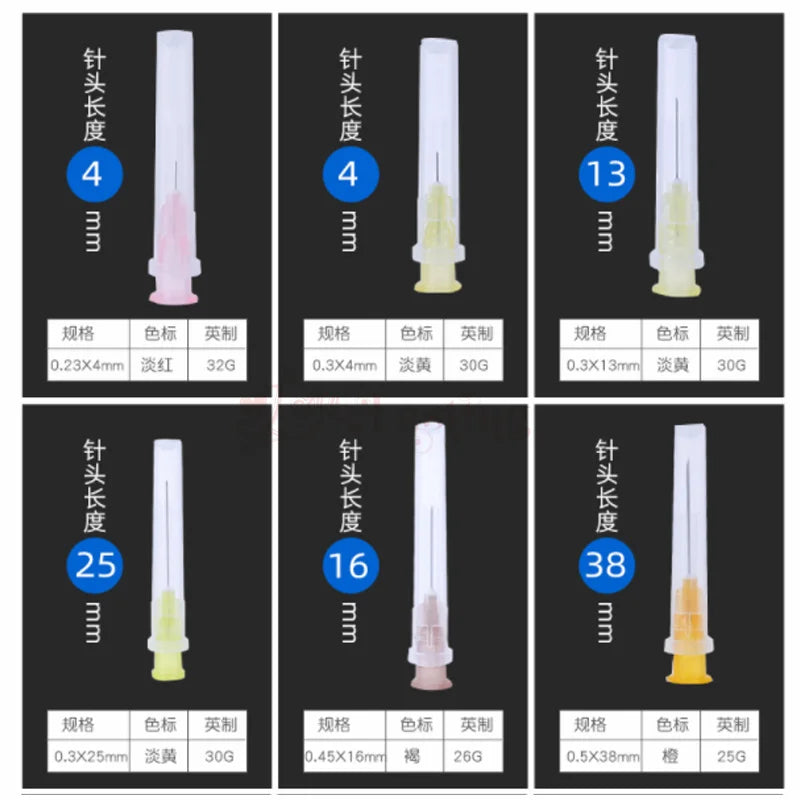25pcs 18G 25G 27G 30G 31G 32G 34G Disposable Sharp Needle for Hyaluronic Acid Sterile Stainless Steel Tattoo Needles