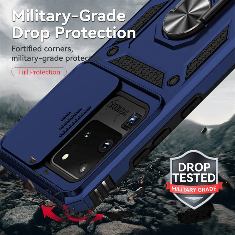 Silde Lens Armor Shockproof Phone Case For Samsung Galaxy S20 Ultra S20 Plus S 20 FE S20+ Magnetic Car Holder Ring Protect Cover