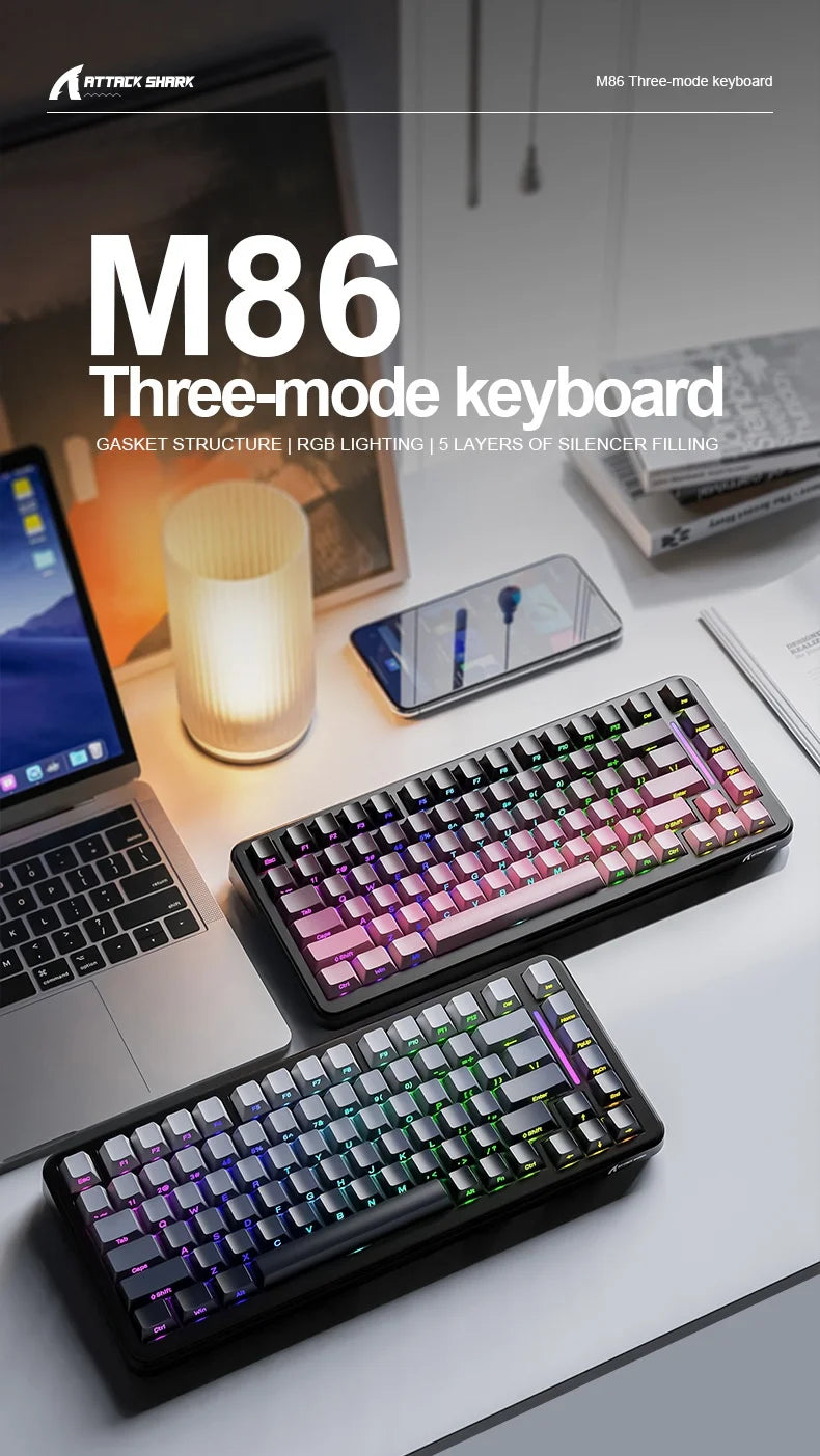Attack Shark M86rgb Three-Mode Wireless Bluetooth Hot Plug Engraving Mechanical Keyboard Blueberry Axis Surprise Gift