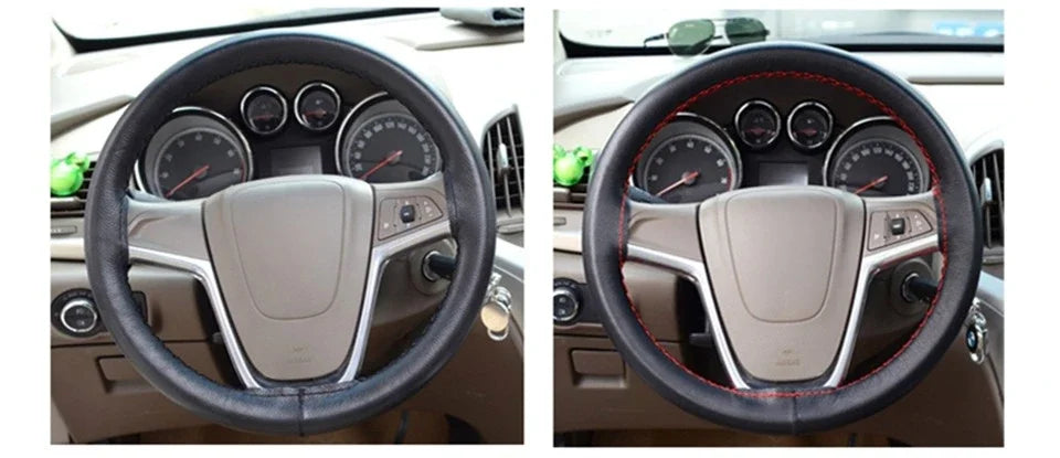 DIY 38cm Steering Wheel Covers soft Leather braid on the steering-wheel of Car With Needle and Thread Interior accessories