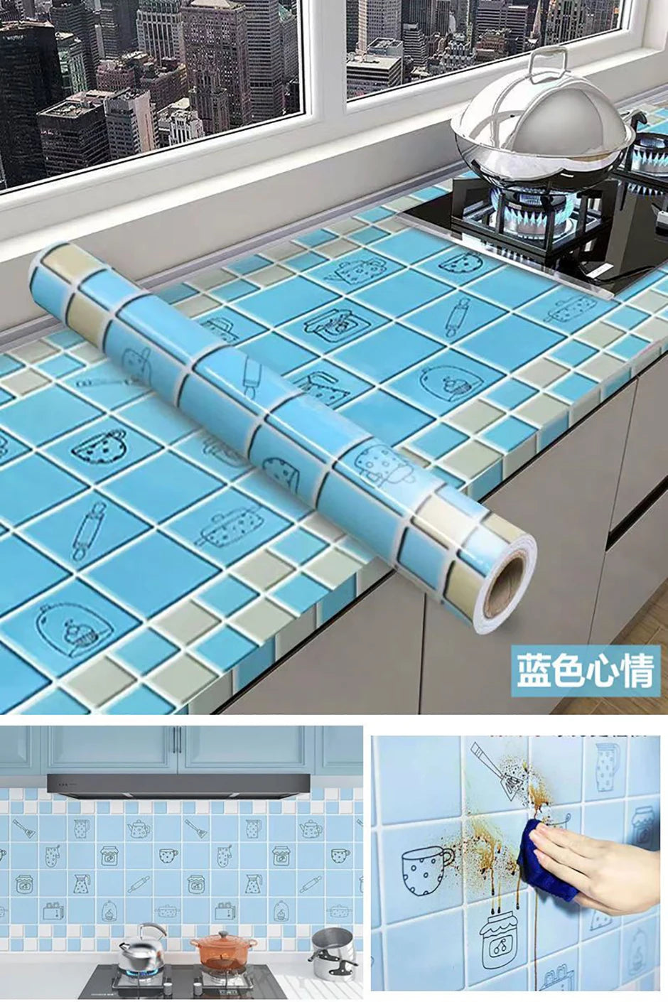 Kitchen Oil Resistant Stickers Waterproof Self-adhesive Wallpaper Stove Countertop Protective Pad Cabinet Countertop Marble Film