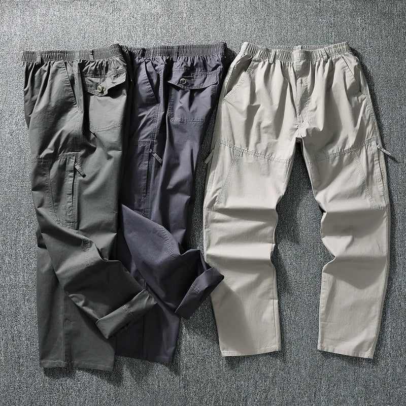 Men Trousers Casual Jogger Pants Elastic Waist Long Pants Zipper Pockets Cotton Overalls High Quality Work Pants