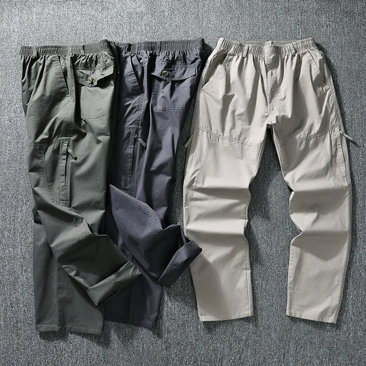 Men Trousers Casual Jogger Pants Elastic Waist Long Pants Zipper Pockets Cotton Overalls High Quality Work Pants