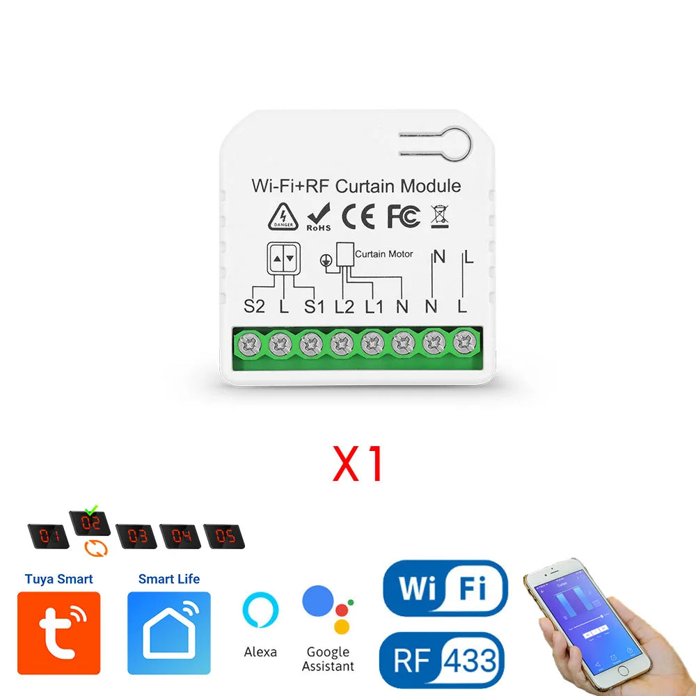 Tedeligo Tuya WiFi RF Smart Curtain Switch,110V 220V Roller Shutter Blinds Control Module with Wireless Remote,work with Alexa