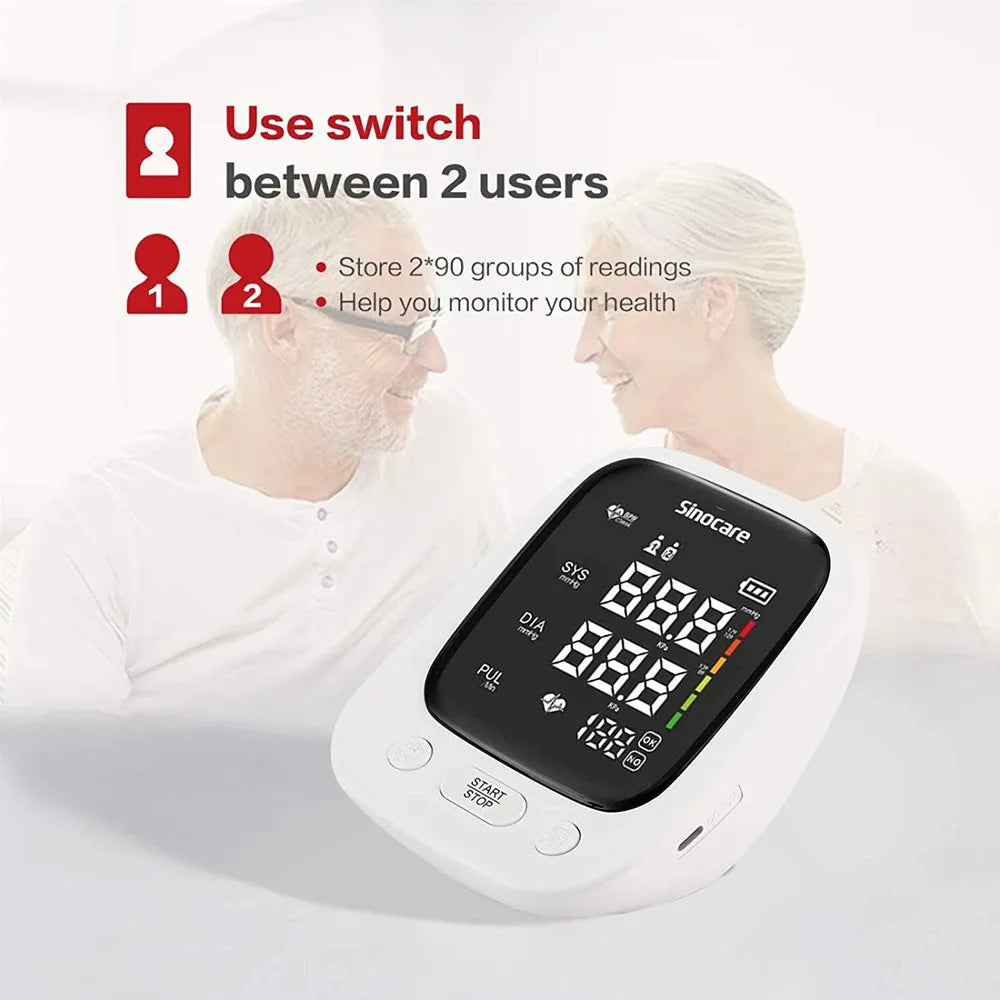 Sinocare U181 Digital Upper Arm Blood Pressure Monitor Portable BP Meter Automatic Measurement Voice Backlight White