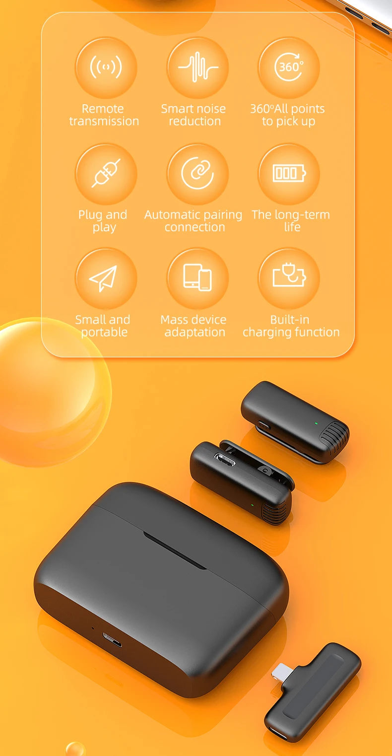 J13 Wireless Microphone With Charging Case For IPhone/iPad /Android Mini Wireless Tie Microphone Low Latency Plug and Play