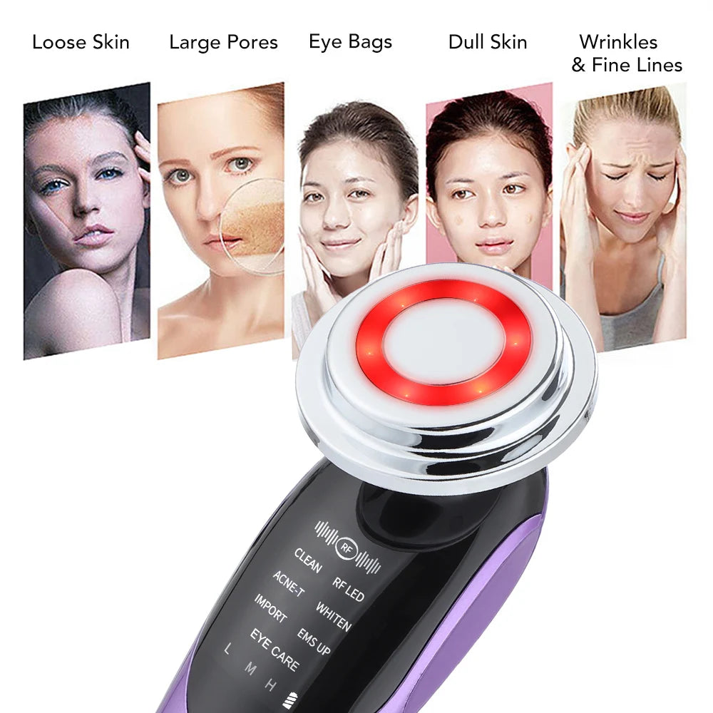7 in 1 Face Lift Devices Microcurrent Skin Rejuvenation EMS RF Women Facial Massager Light Therapy Anti Aging Wrinkle Beauty