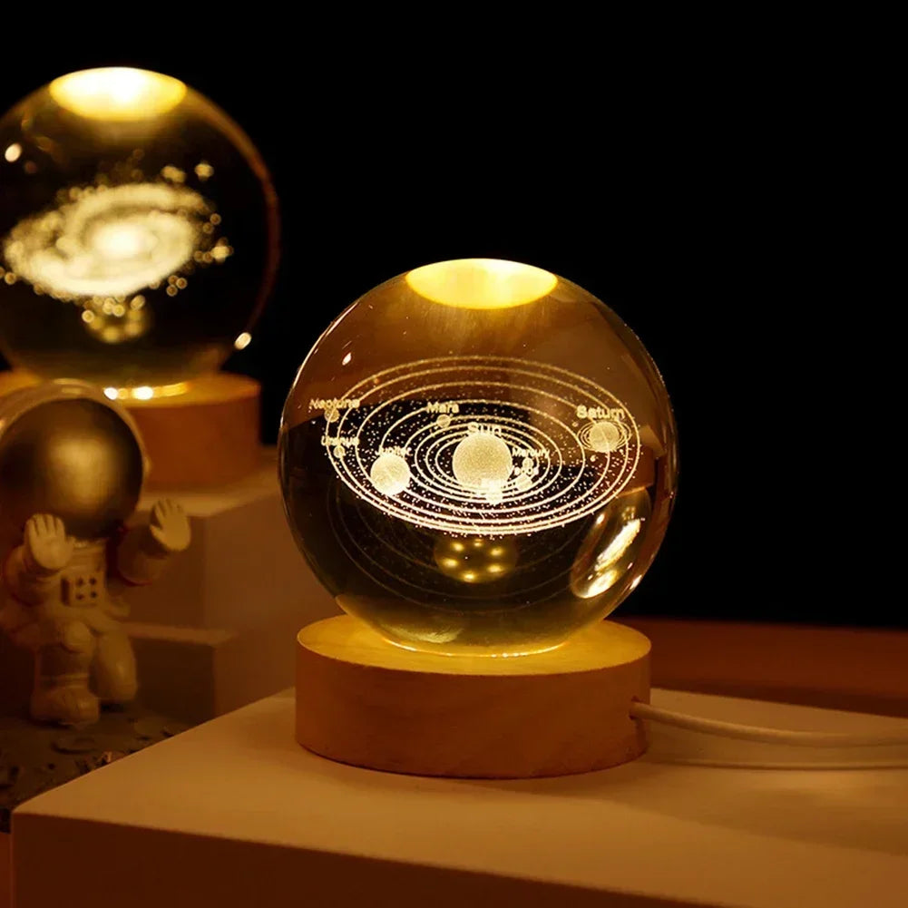 Engraved Crystal Ball Night Light with Wooden Base - Perfect Gift for Valentine's Day and Anniversary galaxy light