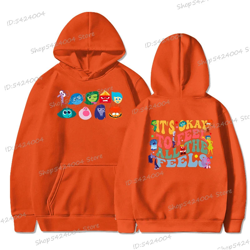 Anime Inside Out Vintage Print Hoodie It's Okay To Feel All The Feels Tracksuit Autumn Long Sleeve Disney Movie Women Men Hoody