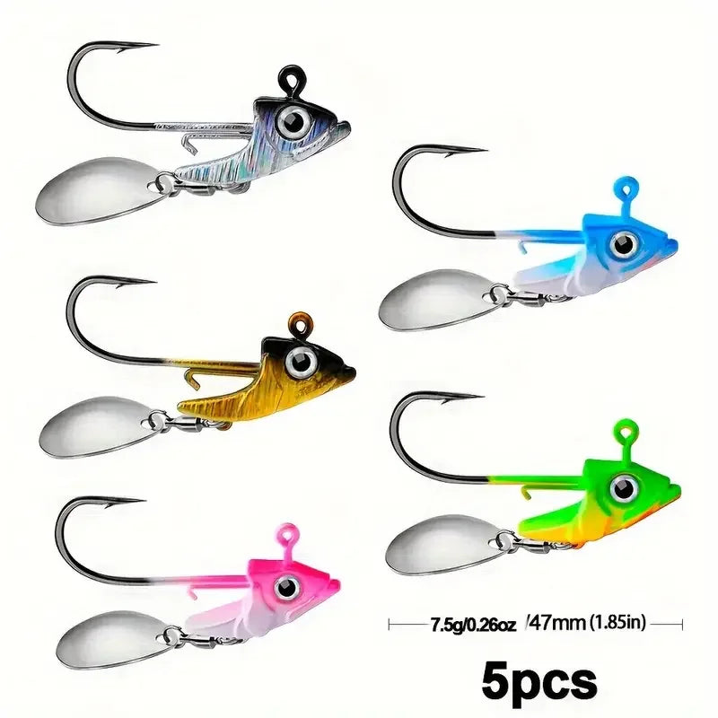 5pcs High-Performance Lead Jig Head Crank Hooks for Soft Worm Wobbler Lure Fishing - 7g to 15g - for Catching More Fish