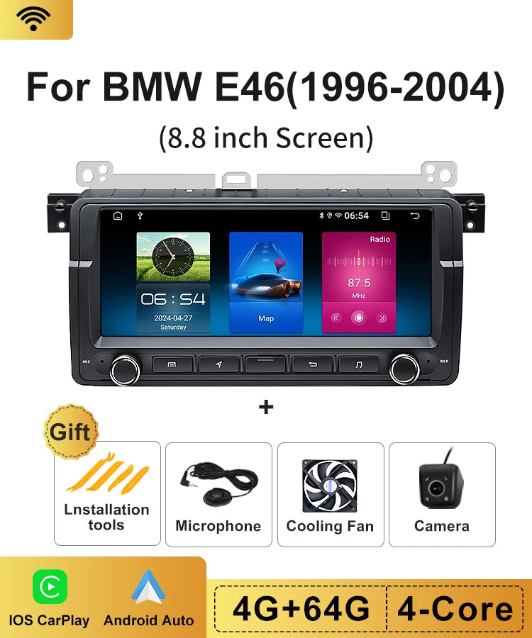 8.8" 2 Din Android 13 Auto Radio Car GPS Navigation Multimedia Player For BMW E46 320i 325i 323i 330i Stereo System Carplay Wifi