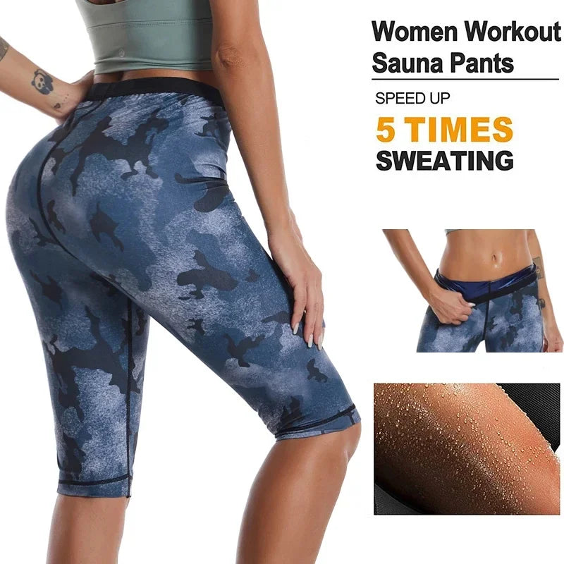 Women Sauna Sweat Pants Shapewear Camouflage Shorts Tummy Control Leggings Workout Pants Weight Loss Body Shaper Fitness Short