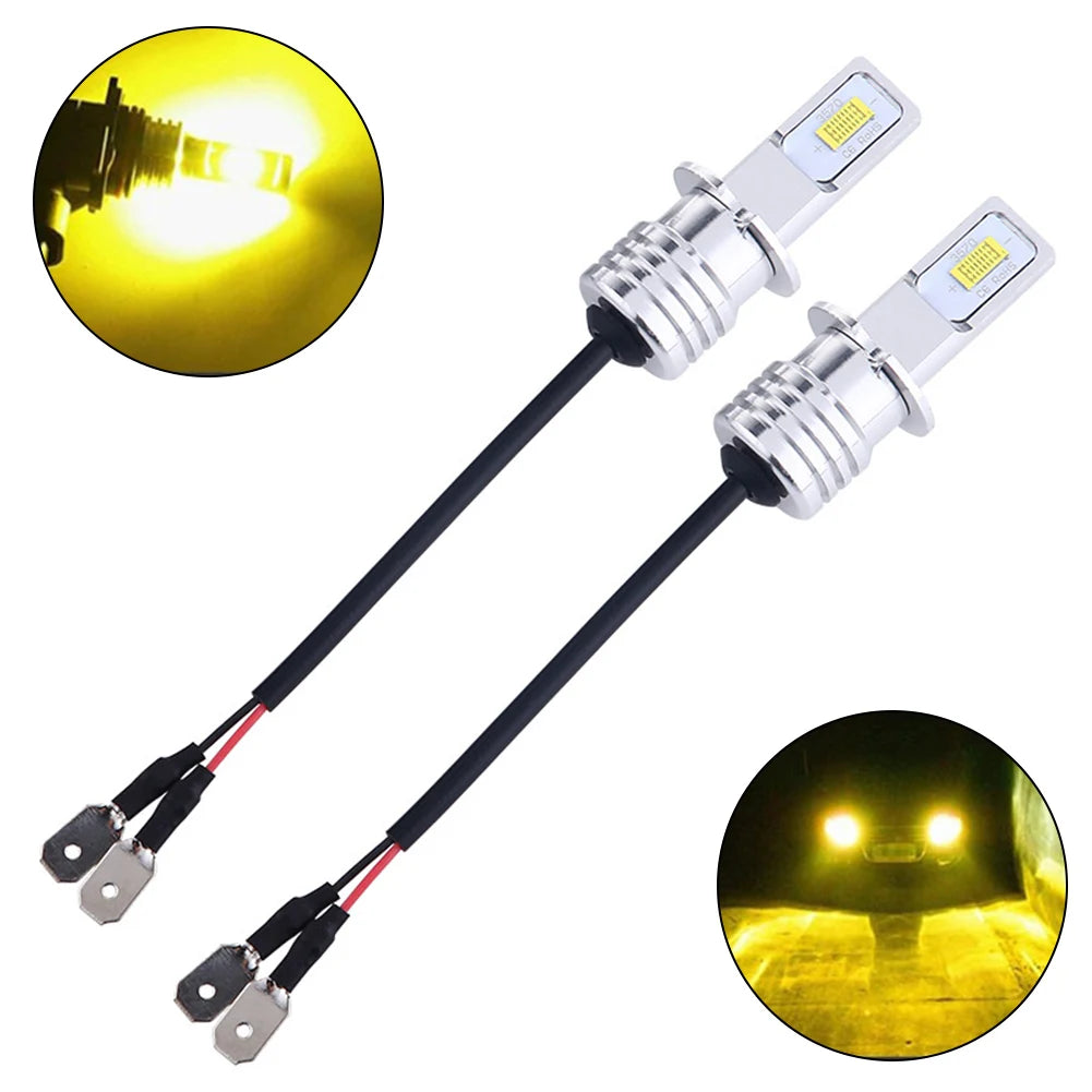 2Pcs H3 Car LED Fog Light Bulb Conversion Kit Super Bright Yellow DRL Lamp 3000K 80W 50000H 2000LM Auto Beam Fog Lamp