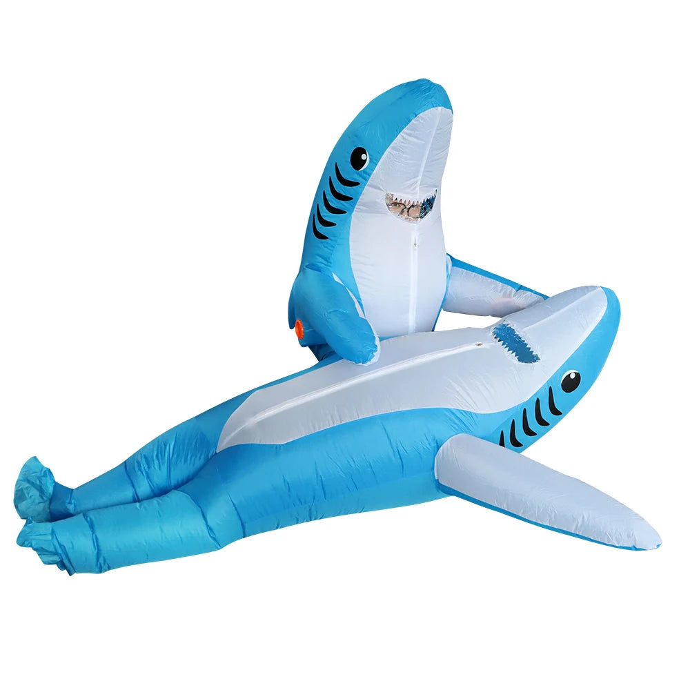 2 Sizes, Cute Unique Standing Shark Design Inflatable Suit, Halloween Christmas Play Inflatable Costume Props