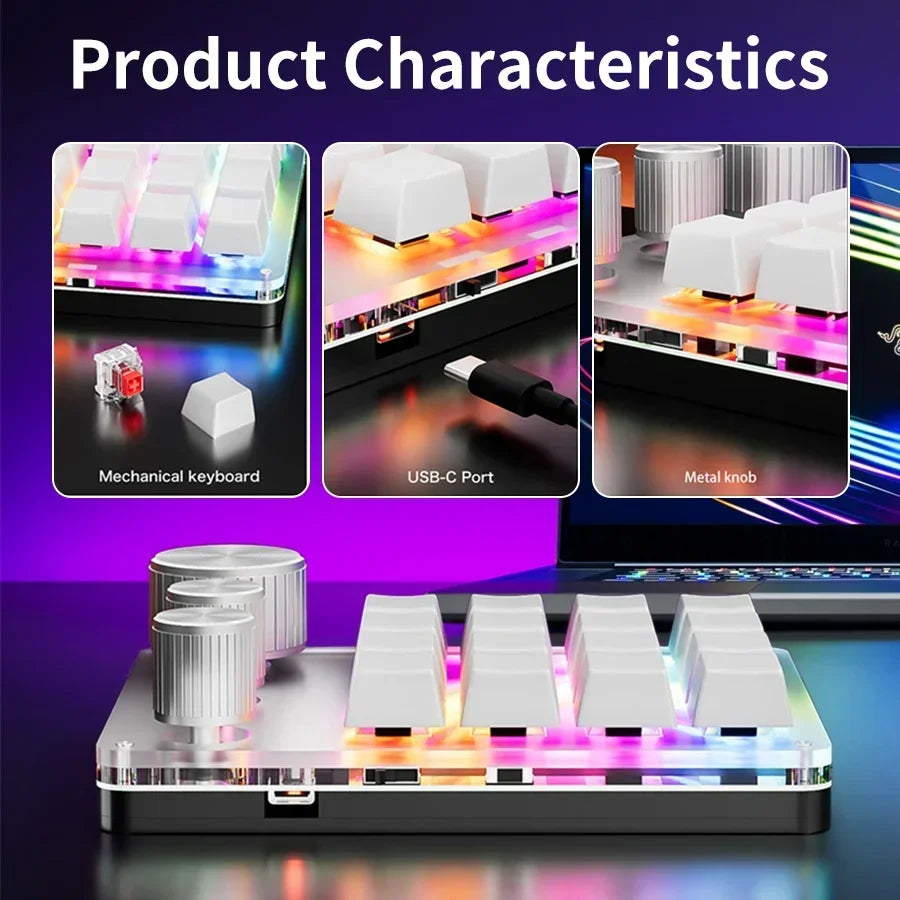 RGB Programming Macro Custom 16Key 3 Knob Bluetooth Keyboard Copy Paste Photoshop Gaming Keypad DIY Mechanical Hotswap Macropad
