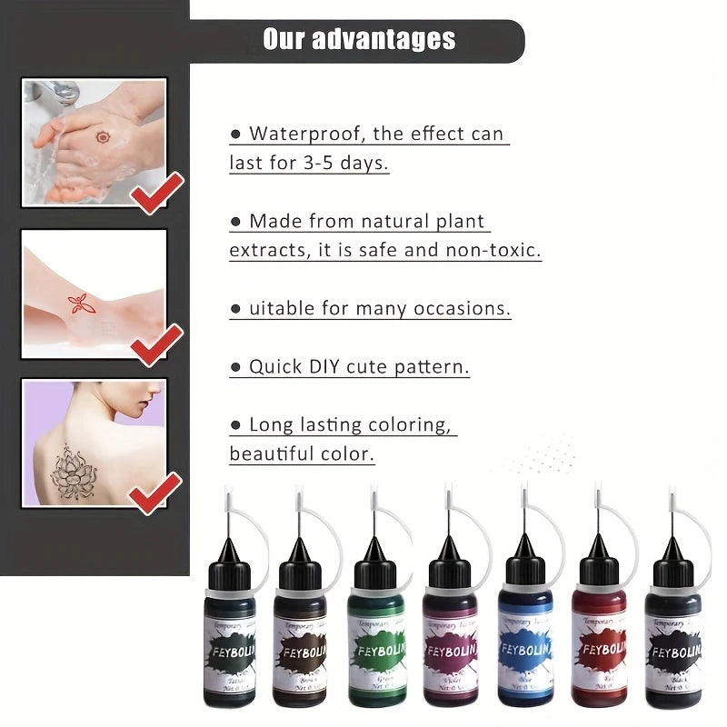 Colorful Tattoo Juice Paste,Easy-to-Use Henna Tattoo For Body Paint DIY Tattoos Temp, DIY Fake Tattoo Semi Permanent For Women