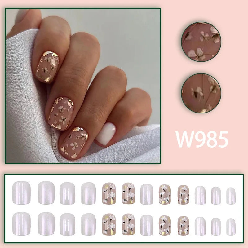 Mandarin Duck 24 Pcs Press on Nails Pink Gradient Fake Nails Glossy Artificial Finger Manicure Reusable False Nails