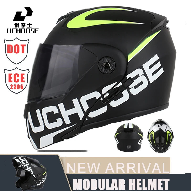New Modular Motorcycle helmet full face racing with Double sun visor Women man flip up helmet Double lens DOT