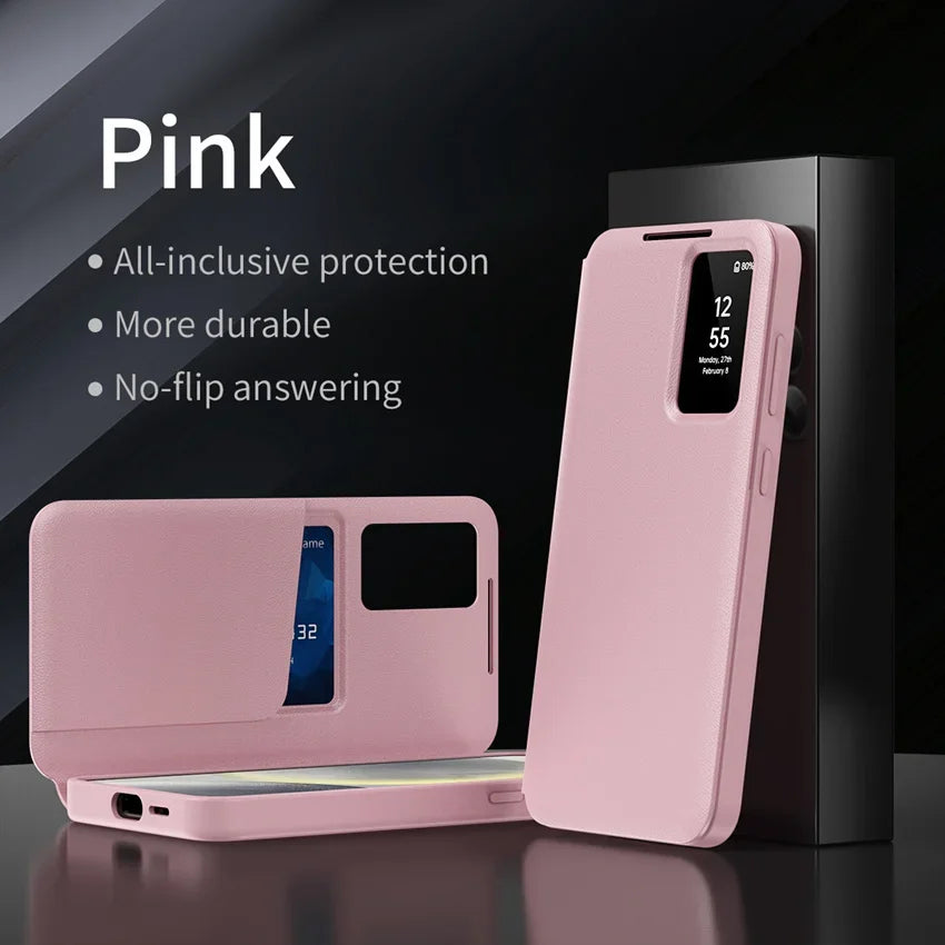 Smart Window View Leather Flip Case for Samsung Galaxy S26 S25 S24 S23 Ultra Plus No-flip Answering Card Holder Slot Book Cover