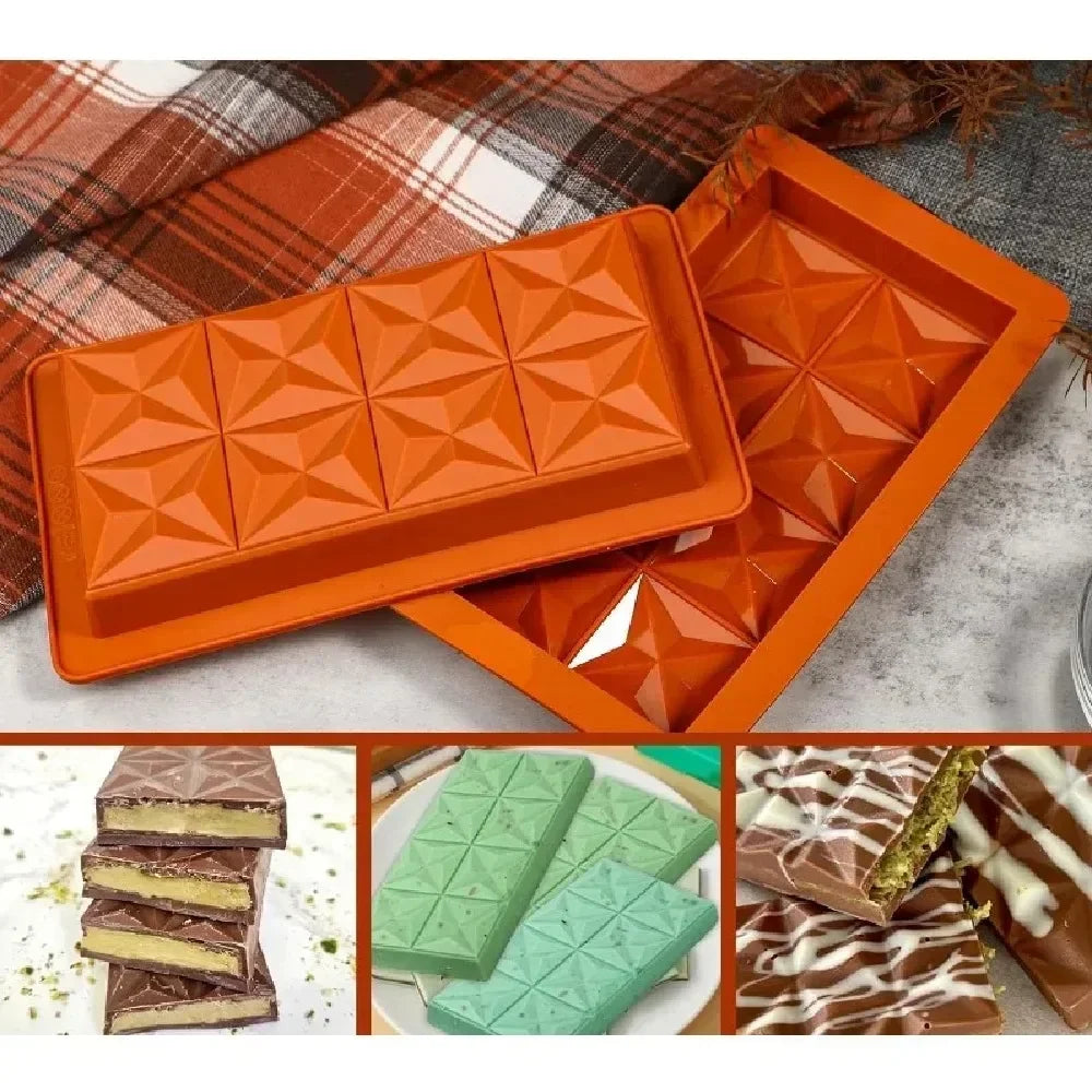 1set Chocolate Bar Mold Deep with 10Pcs Bags Thick Dubai Chocolate Mold for Stuffed Bar Filling Pistachio Break Apart Chocolate