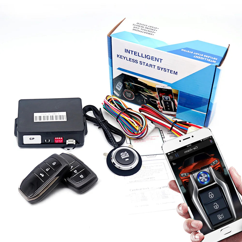Car alarm with autostart Universal central locking car Remote starter kit Automotive start stop PKE Keyless Start button system