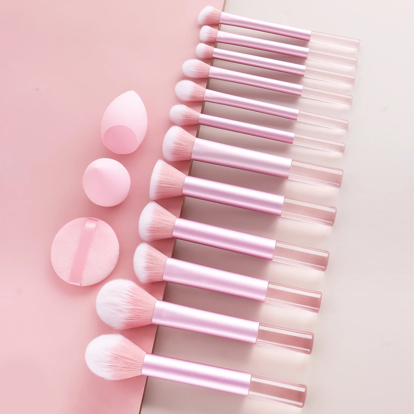 15pcs professional makeup brush set - classic everyday including 2pcs bevel and water drop beauty egg, 1 powder puff beauty tool