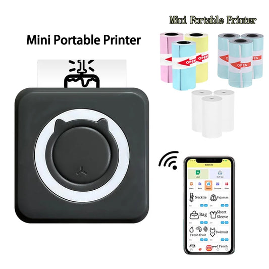 58mm Mini Thermal Printer BT 203dpi Photo Label Memo Wrong Question Printing Portable Wirelessly With USB Cable Portable