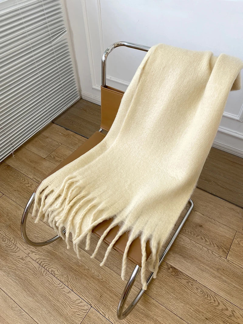 Solid Color Women Thick Shawl Scarf Winter Warm Fashion Pashmina Scarves Long Tassel Hijab Stole Bufanda Mujer
