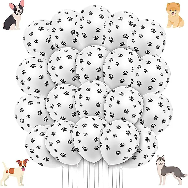 20pcs Dog Party Supplies 12" Latex Balloons Dog Birthday Kids Baby Shower Balloon Decoration Toys Black White Dog Paw Print